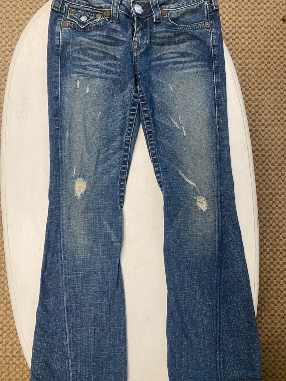 True Religion Distressed Blue Flare Jeans